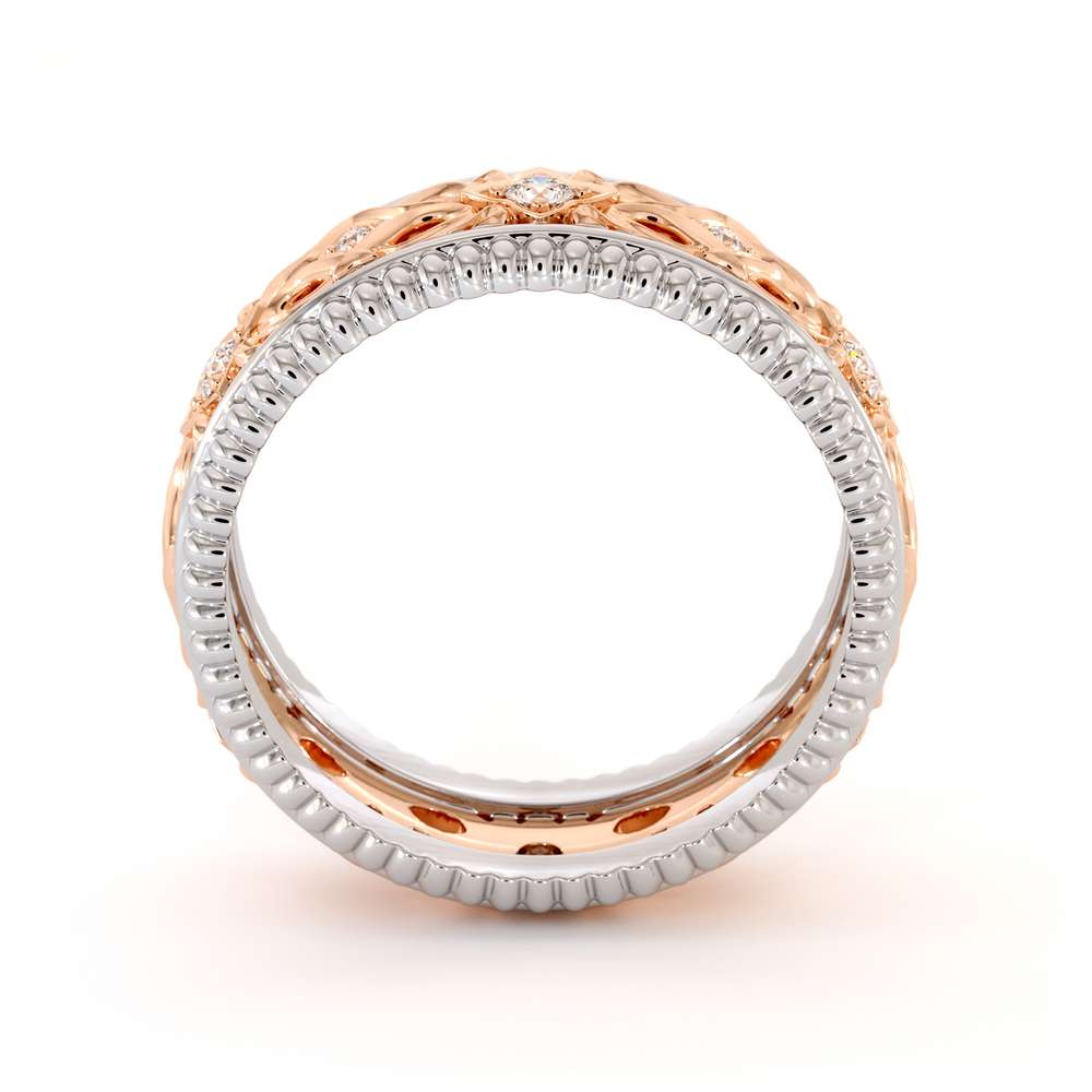 Diamond Wedding Band 14K Two Tone Gold Wedding Ring Unique Art Deco Mens Wedding Band 5 Diamond Wedding Band 14K Two Tone Gold Wedding Ring Unique Art Deco Mens Wedding Band