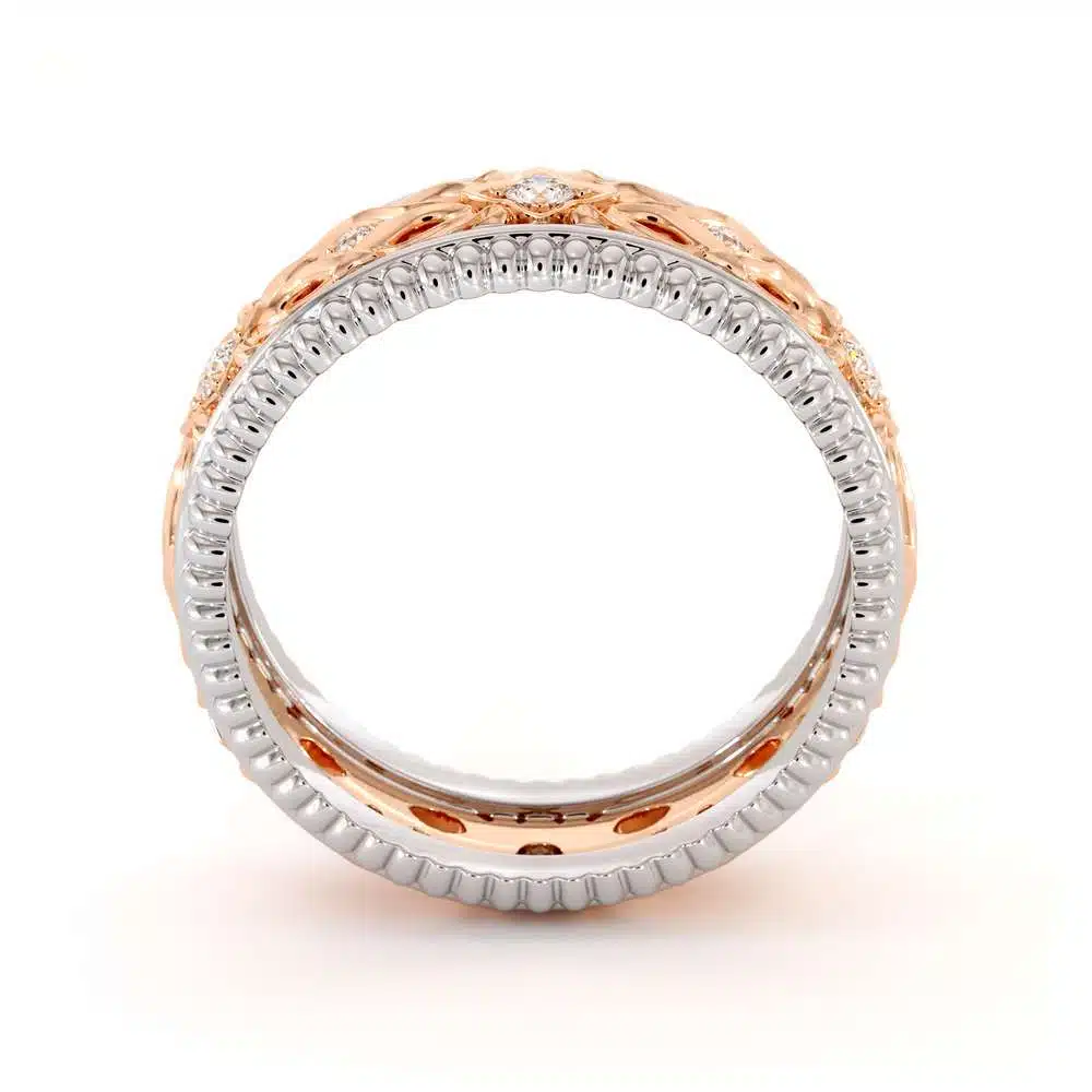 Diamond Wedding Band 14K Two Tone Gold Wedding Ring Unique Art Deco Mens Wedding Band 5 Diamond Wedding Band 14K Two Tone Gold Wedding Ring Unique Art Deco Mens Wedding Band