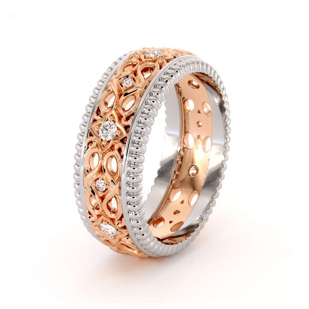 Diamond Wedding Band 14K Two Tone Gold Wedding Ring Unique Art Deco Mens Wedding Band 4 Diamond Wedding Band 14K Two Tone Gold Wedding Ring Unique Art Deco Mens Wedding Band