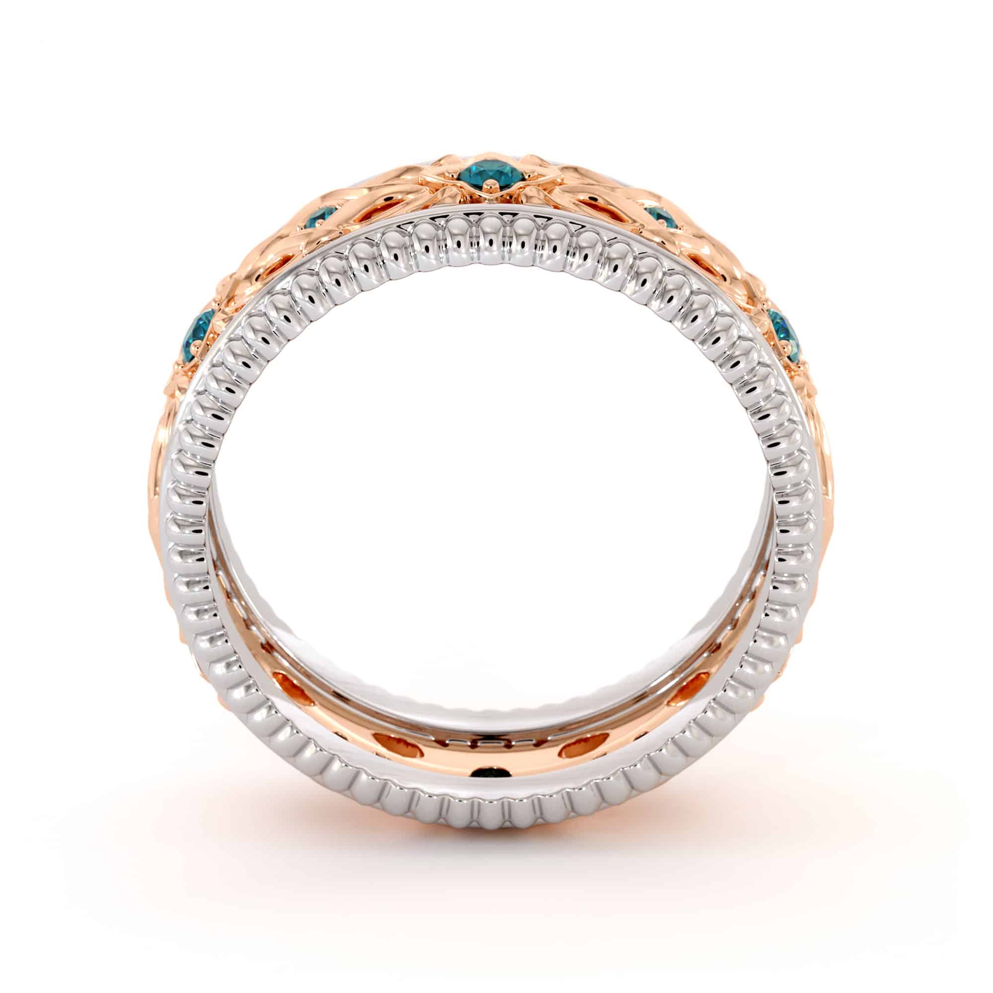Blue Diamond Wedding Band Gold Wedding Ring Art Deco Wedding Band 6 Blue Diamond Wedding Band Gold Wedding Ring Art Deco Wedding Band