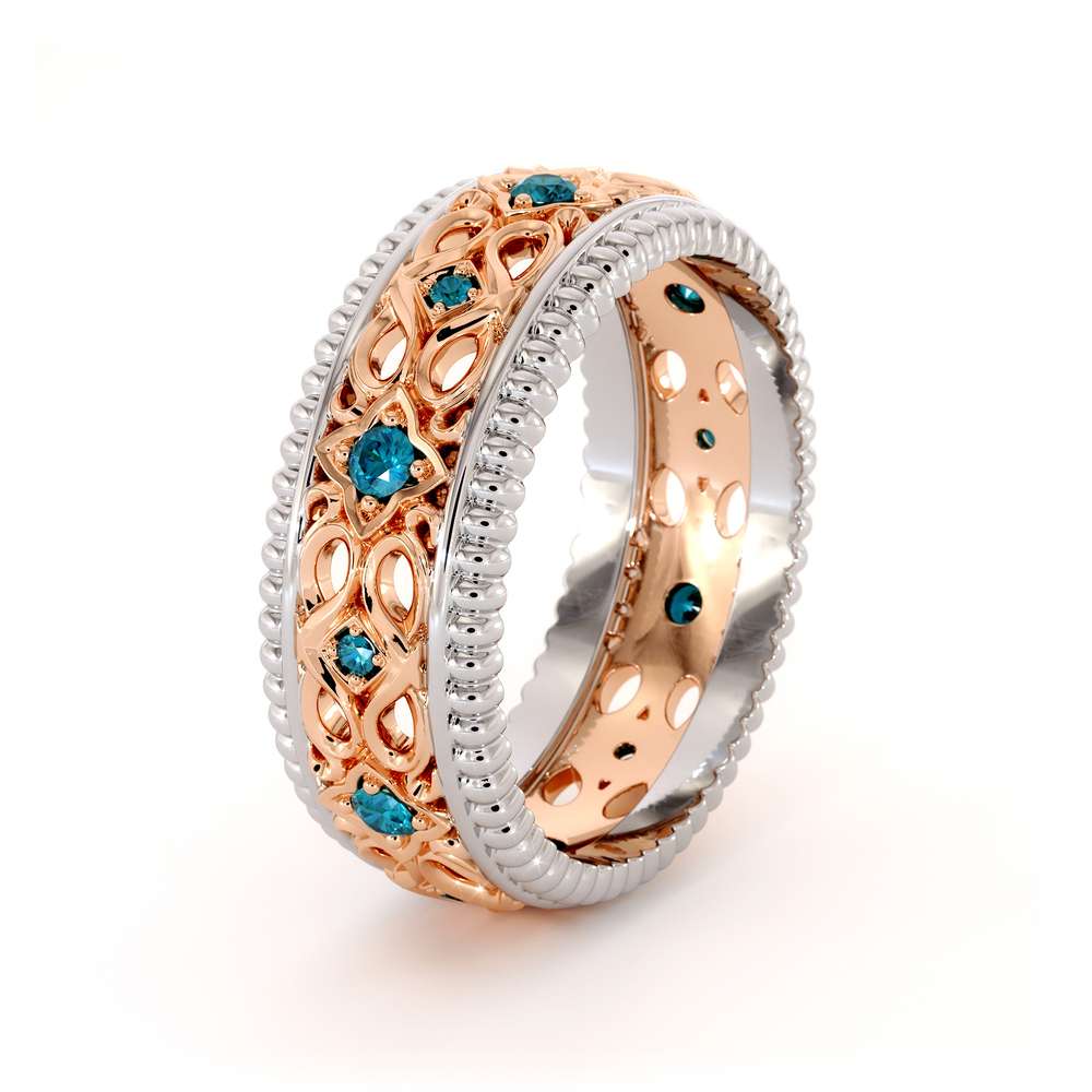 Blue Diamond Wedding Band Gold Wedding Ring Art Deco Wedding Band 4 Blue Diamond Wedding Band Gold Wedding Ring Art Deco Wedding Band
