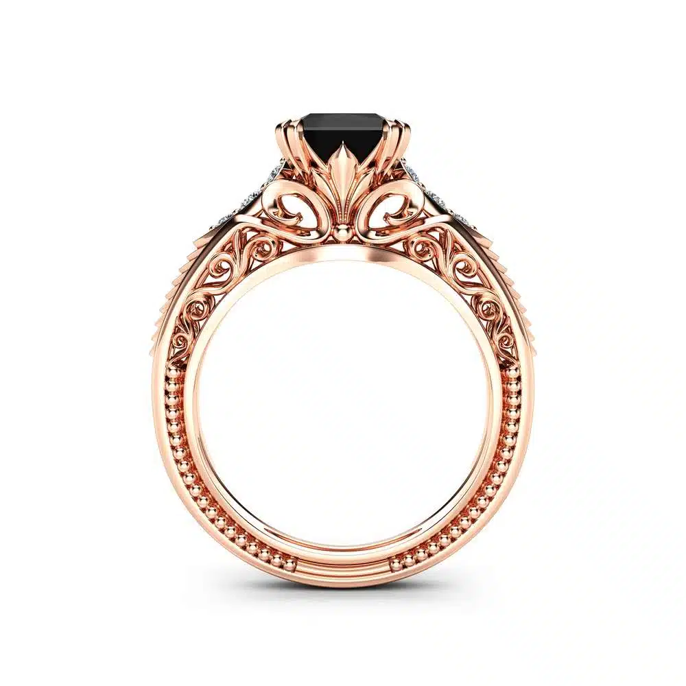 Black Diamond Victorian Engagement Ring Princess Black Diamond Engagement Ring 14K Rose Gold Victorian Ring 2 Black Diamond Victorian Engagement Ring Princess Black Diamond Engagement Ring 14K Rose Gold Victorian Ring