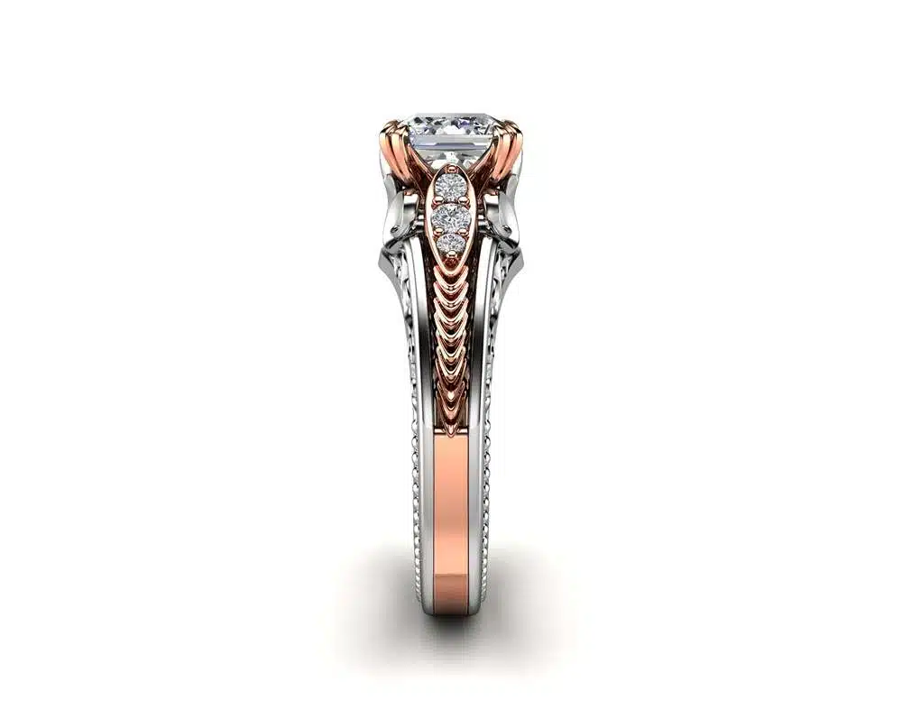 Moissanite Engagement Ring Princess Cut Ring 14K Two Tone Gold Vintage Engagement Ring 3 Moissanite Engagement Ring Princess Cut Ring 14K Two Tone Gold Vintage Engagement Ring