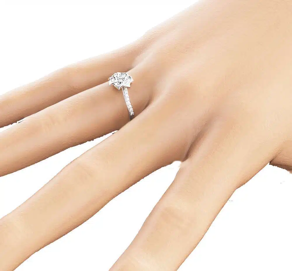 Flower Design Diamond Engagement Ring Unique 14K White Gold Ring Nature Inspired Engagement Ring