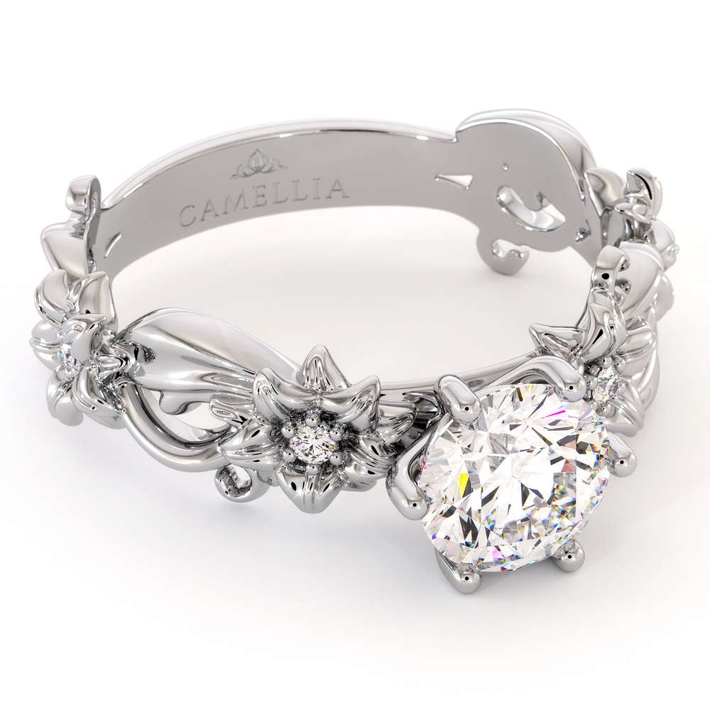 Moissanite Engagement Ring 14K White Gold Ring Unique Flower Ring 7 Moissanite Engagement Ring 14K White Gold Ring Unique Flower Ring