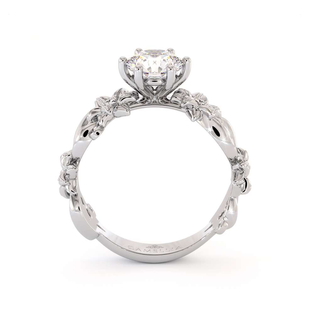 Moissanite Engagement Ring 14K White Gold Ring Unique Flower Ring