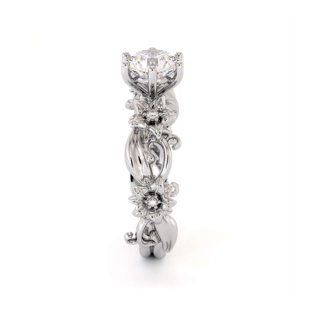 Moissanite Engagement Ring 14K White Gold Ring Unique Flower Ring