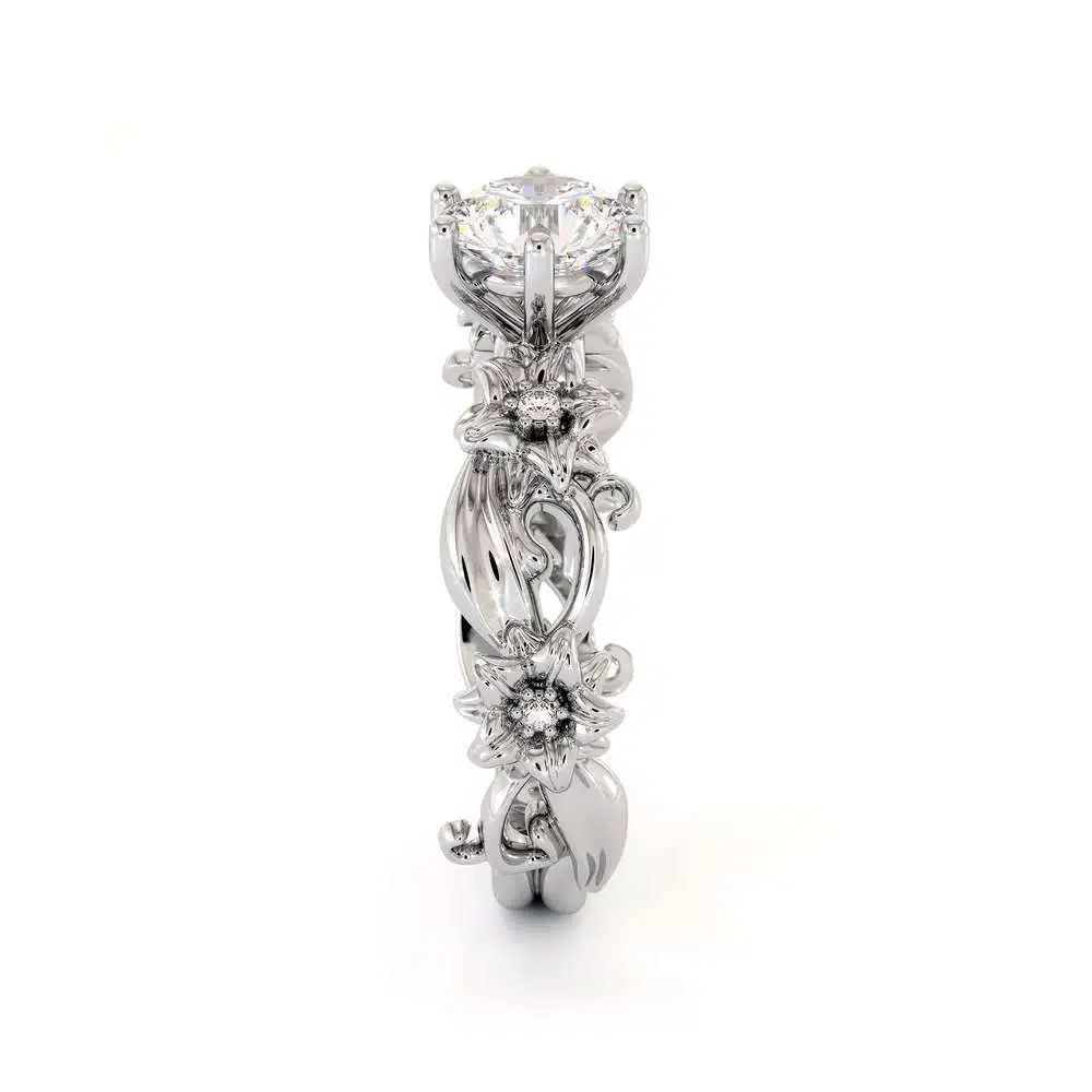 Moissanite Engagement Ring 14K White Gold Ring Unique Flower Ring 4 Moissanite Engagement Ring 14K White Gold Ring Unique Flower Ring
