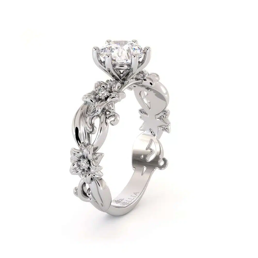 Moissanite Engagement Ring 14K White Gold Ring Unique Flower Ring 1 Moissanite Engagement Ring 14K White Gold Ring Unique Flower Ring