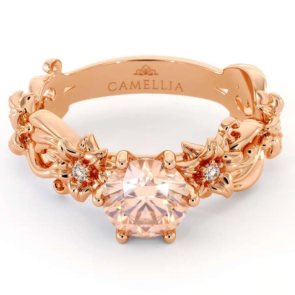 Morganite Engagement Ring 14K Rose Gold Ring Unique Flower Ring 4 Morganite Engagement Ring 14K Rose Gold Ring Unique Flower Ring