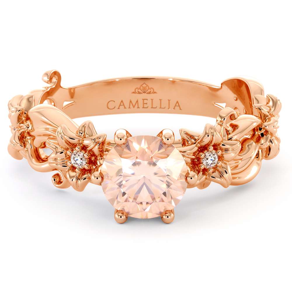 Morganite Engagement Ring 14K Rose Gold Ring Unique Flower Ring 3 Morganite Engagement Ring 14K Rose Gold Ring Unique Flower Ring