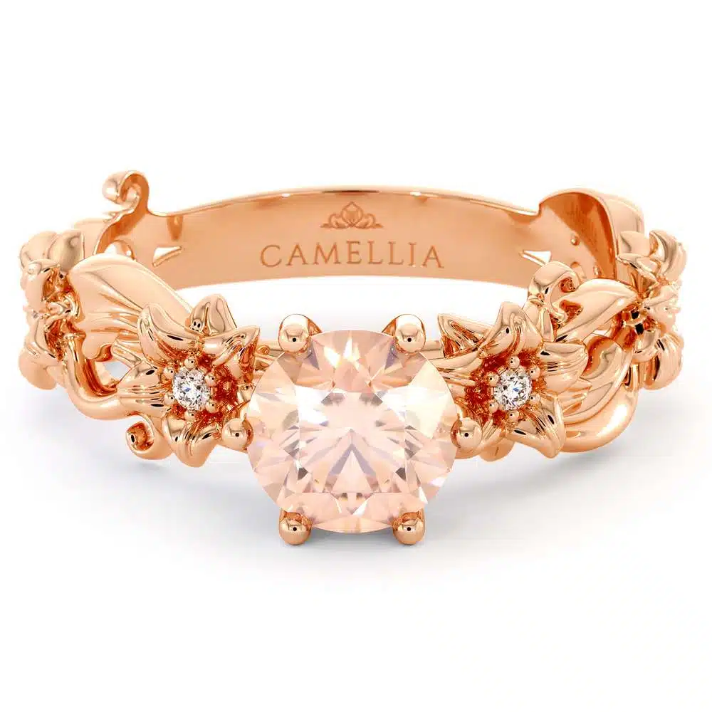 Morganite Engagement Ring 14K Rose Gold Ring Unique Flower Ring 3 Morganite Engagement Ring 14K Rose Gold Ring Unique Flower Ring