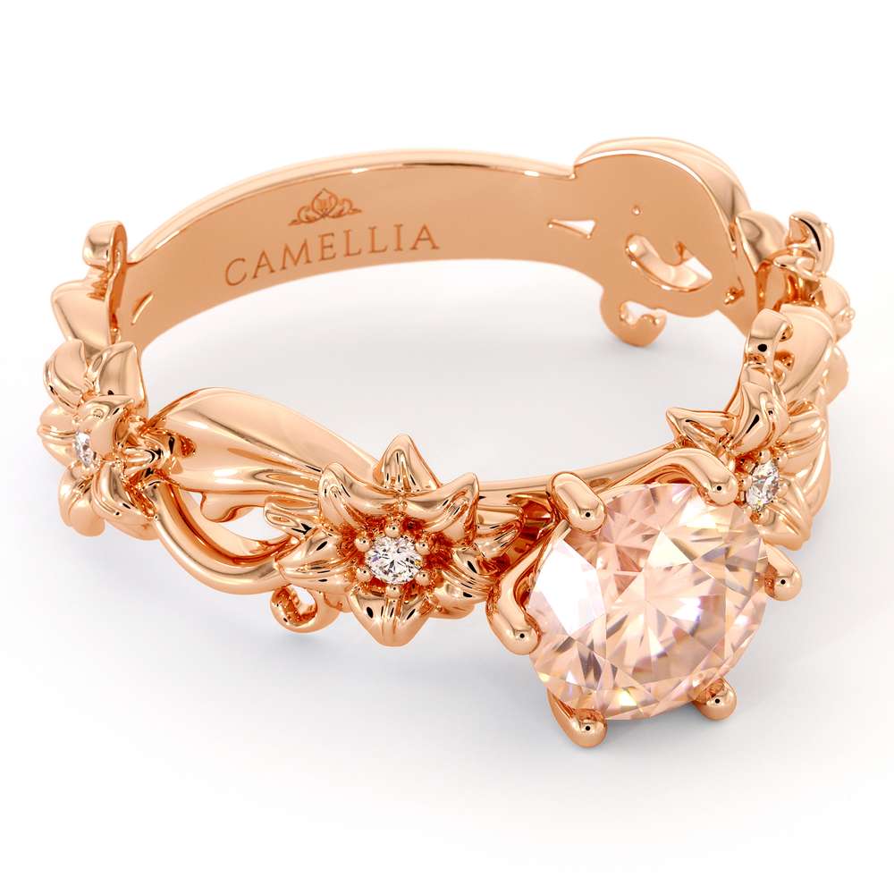 Morganite Engagement Ring 14K Rose Gold Ring Unique Flower Ring 5 Morganite Engagement Ring 14K Rose Gold Ring Unique Flower Ring