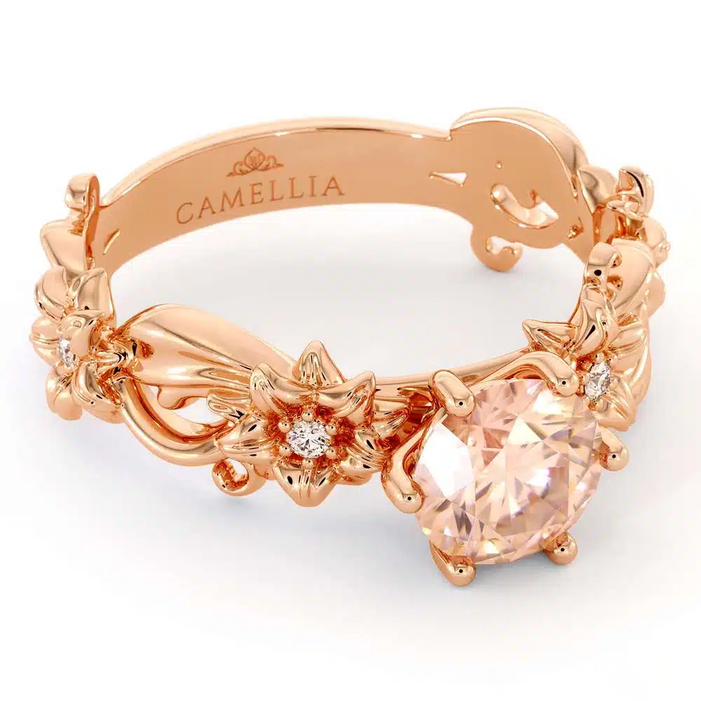 Morganite Engagement Ring 14K Rose Gold Ring Unique Flower Ring 5 Morganite Engagement Ring 14K Rose Gold Ring Unique Flower Ring