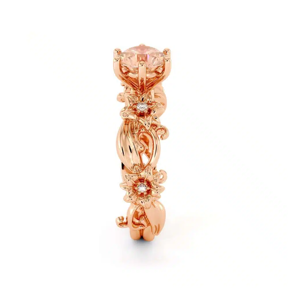 Morganite Engagement Ring 14K Rose Gold Ring Unique Flower Ring 2 Morganite Engagement Ring 14K Rose Gold Ring Unique Flower Ring