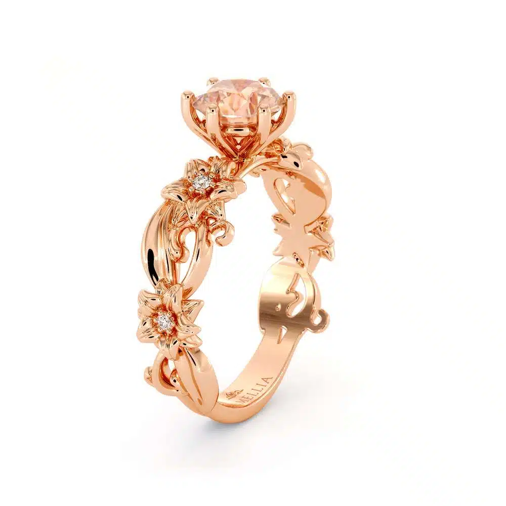 Morganite Engagement Ring 14K Rose Gold Ring Unique Flower Ring 1 Morganite Engagement Ring 14K Rose Gold Ring Unique Flower Ring