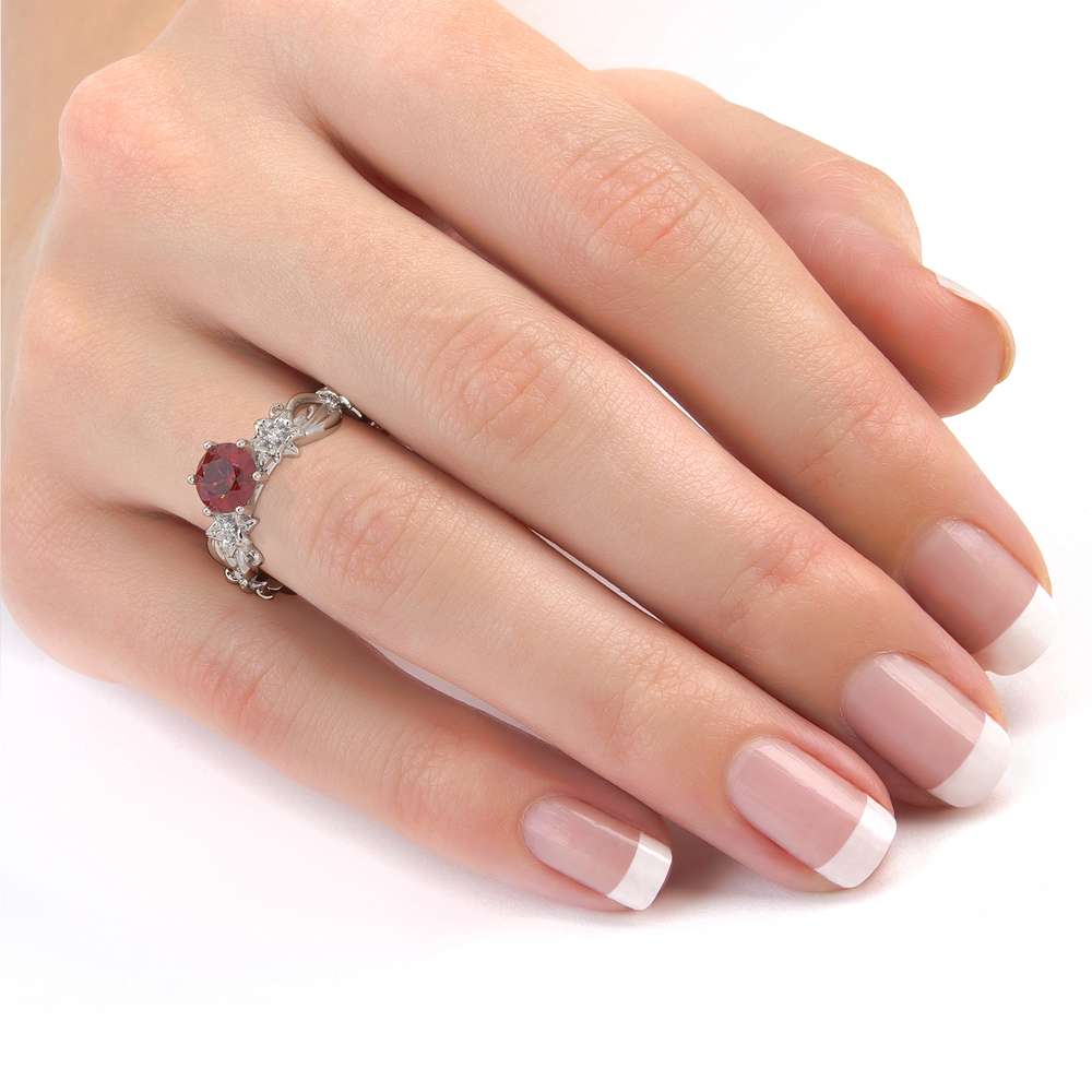 Ruby Engagement Ring 14K White Gold Ring Unique Flower Ring 7 Ruby Engagement Ring 14K White Gold Ring Unique Flower Ring