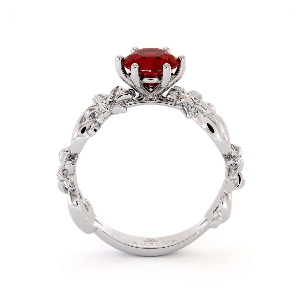 Ruby Engagement Ring 14K White Gold Ring Unique Flower Ring 5 Ruby Engagement Ring 14K White Gold Ring Unique Flower Ring