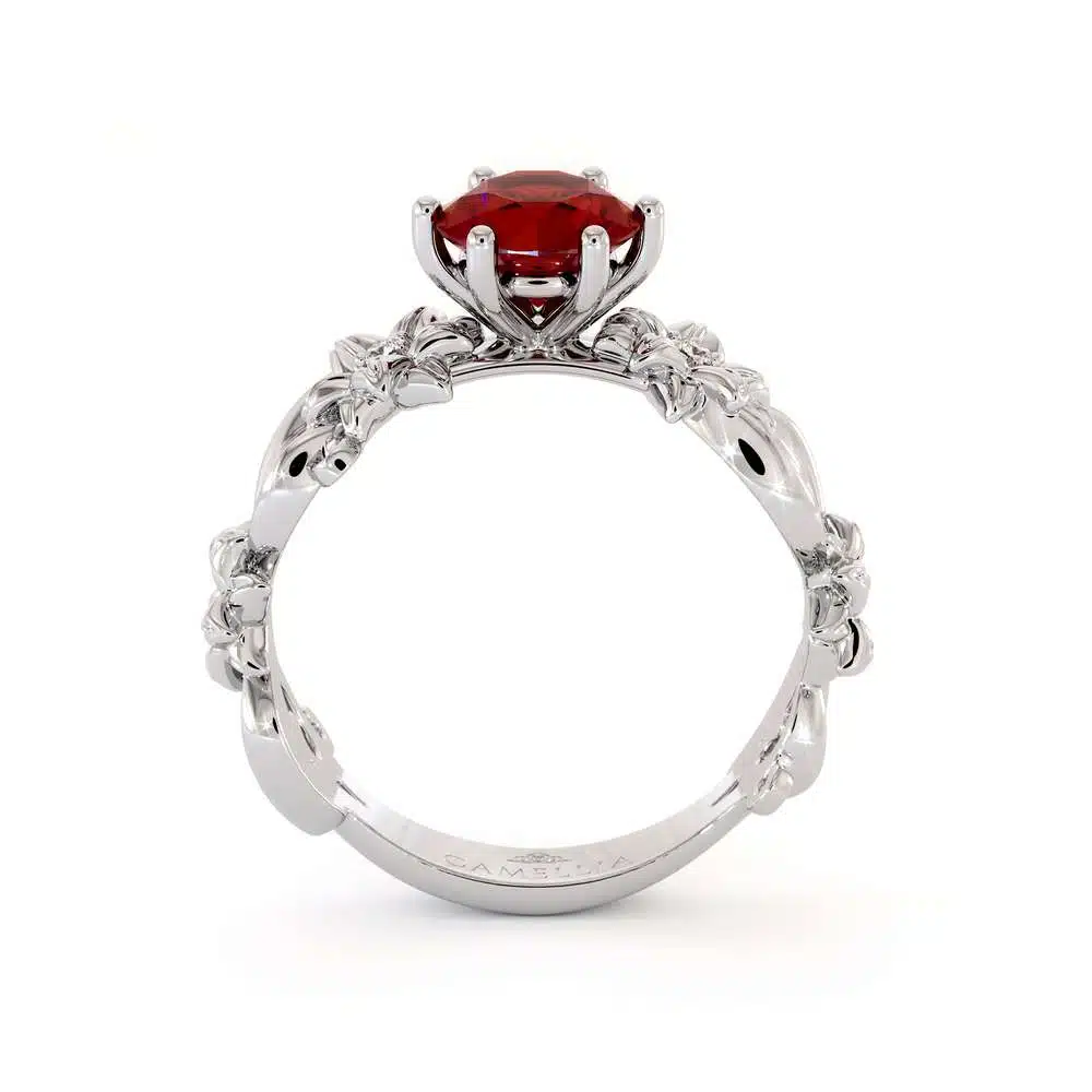 Ruby Engagement Ring 14K White Gold Ring Unique Flower Ring 5 Ruby Engagement Ring 14K White Gold Ring Unique Flower Ring