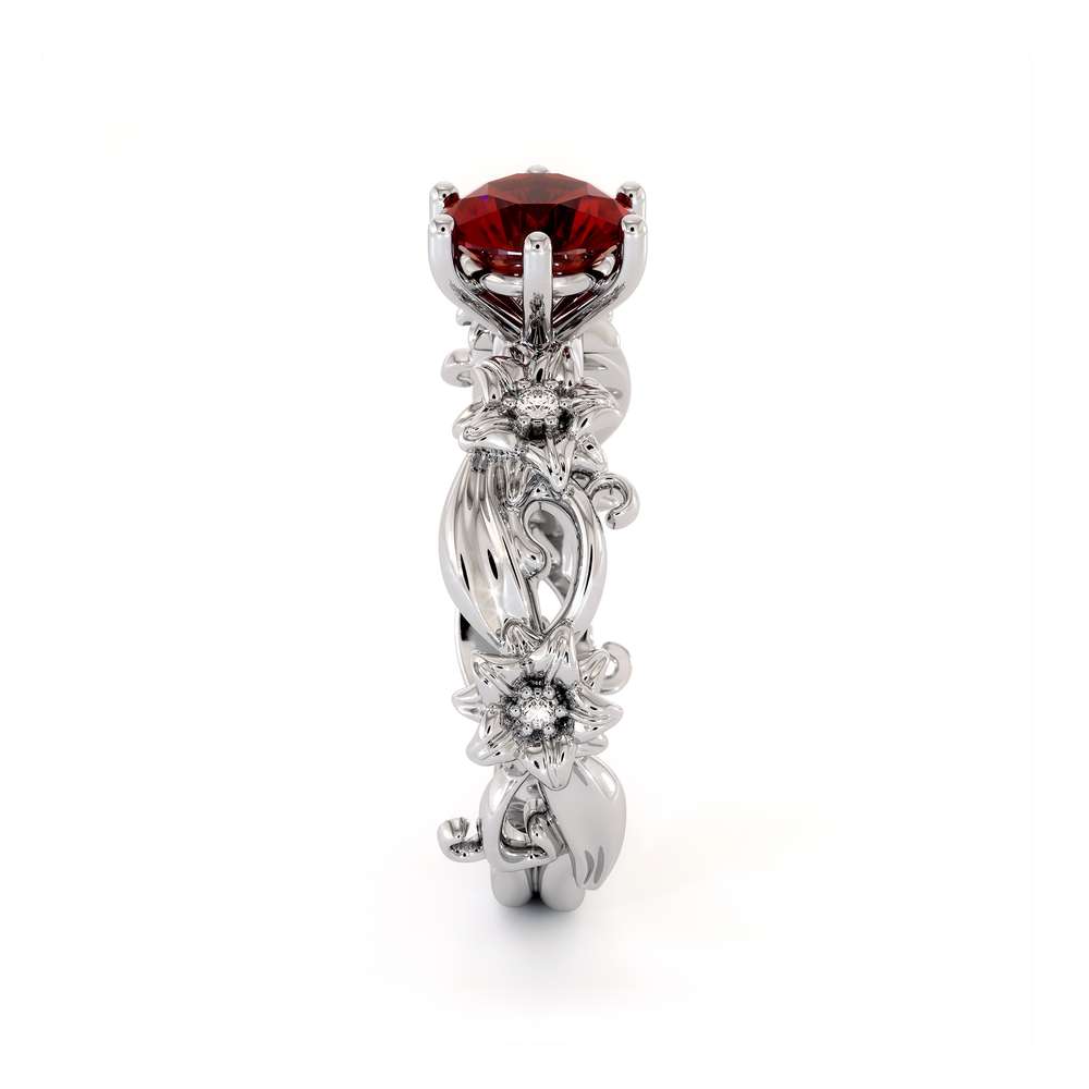 Ruby Engagement Ring 14K White Gold Ring Unique Flower Ring 2 Ruby Engagement Ring 14K White Gold Ring Unique Flower Ring