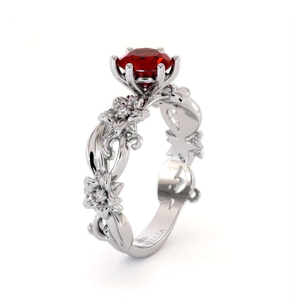 Ruby Engagement Ring 14K White Gold Ring Unique Flower Ring 1 Ruby Engagement Ring 14K White Gold Ring Unique Flower Ring