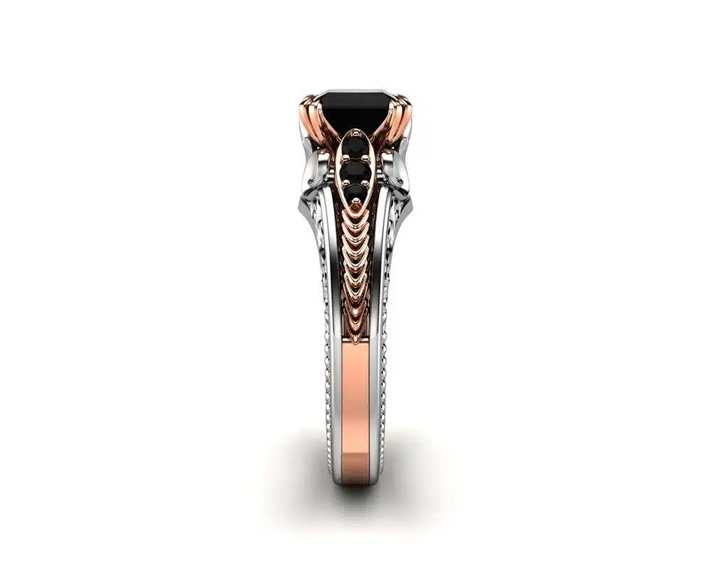 Unique Engagement Ring 14K Two Tone Gold Ring Edwardian Black Diamond Engagement Ring 2 Unique Engagement Ring 14K Two Tone Gold Ring Edwardian Black Diamond Engagement Ring