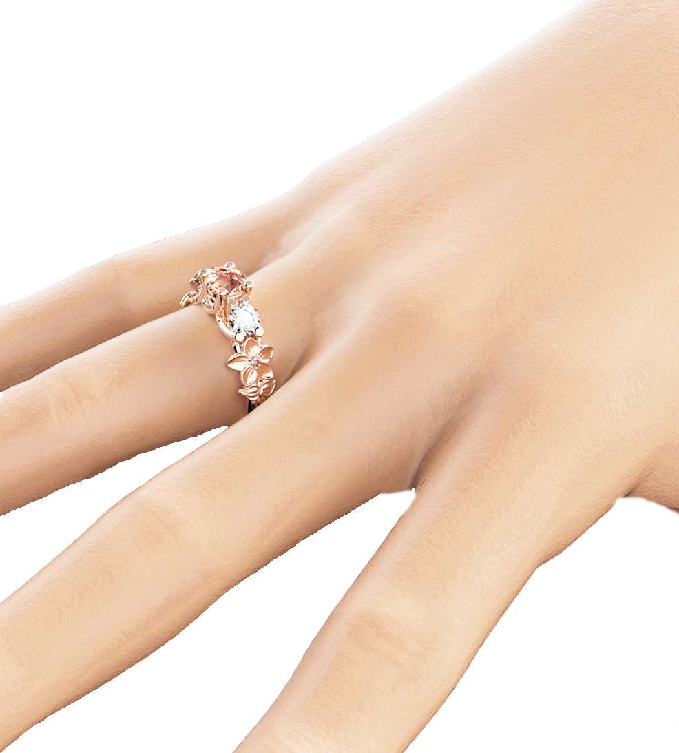 Three Stone ring 14K Rose Gold Morganite Ring Moissanite Engagement Ring Unique 3-Stone Diamond Ring 3 Three Stone ring 14K Rose Gold Morganite Ring Moissanite Engagement Ring Unique 3-Stone Diamond Ring