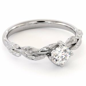 CVD Diamond Engagement Ring 14K White Gold Leaf Flower Ring Lab Grown Diamond Ring