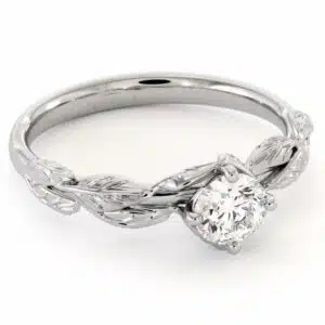 CVD Diamond Engagement Ring 14K White Gold Leaf Flower Ring Lab Grown Diamond Ring