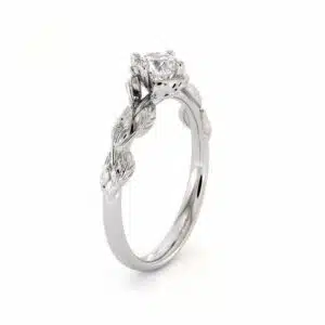 CVD Diamond Engagement Ring 14K White Gold Leaf Flower Ring Lab Grown Diamond Ring