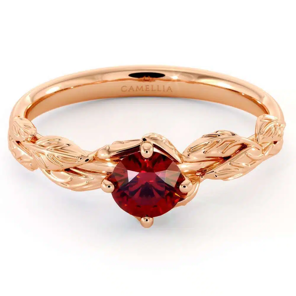 Natural Ruby Engagement Ring 14K Rose Gold Ring Ruby Petal Leaf Engagement Ring July Birthstone