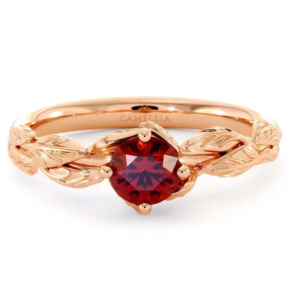 Natural Ruby Engagement Ring 14K Rose Gold Ring Ruby Petal Leaf Engagement Ring July Birthstone