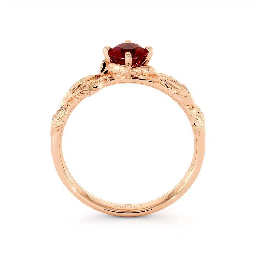 Natural Ruby Engagement Ring 14K Rose Gold Ring Ruby Petal Leaf Engagement Ring July Birthstone