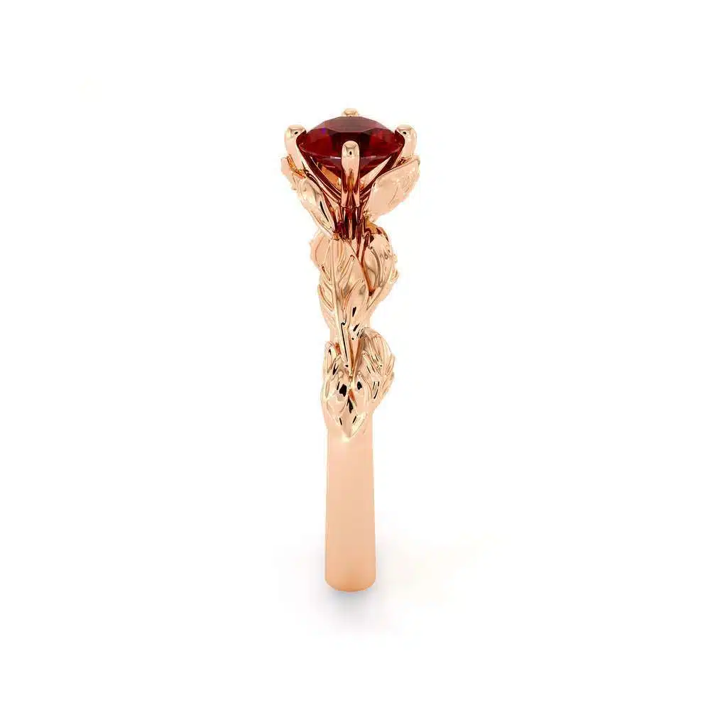 Natural Ruby Engagement Ring 14K Rose Gold Ring Ruby Petal Leaf Engagement Ring July Birthstone