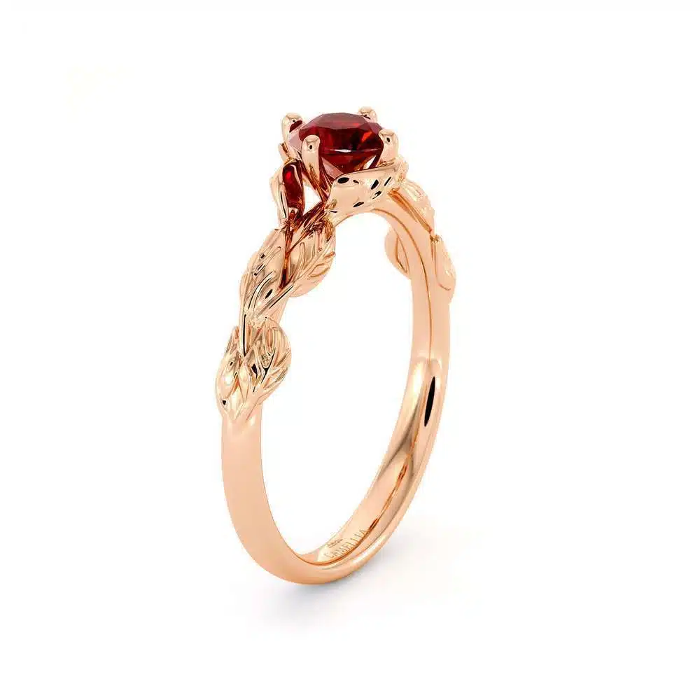 Natural Ruby Engagement Ring 14K Rose Gold Ring Ruby Petal Leaf Engagement Ring July Birthstone