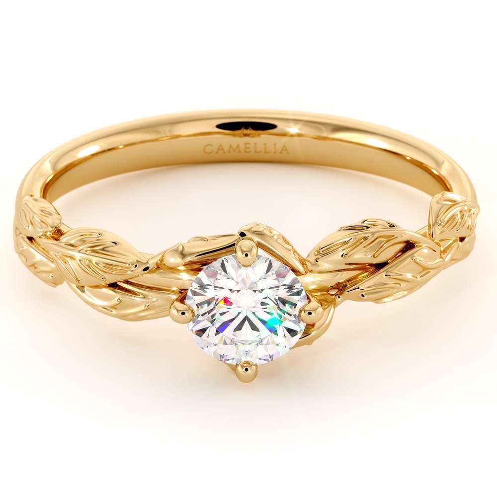CVD Diamond Engagement Ring 14K Yellow Gold Leaf Flower Ring Lab Grown Diamond Ring 2 CVD Diamond Engagement Ring 14K Yellow Gold Leaf Flower Ring Lab Grown Diamond Ring