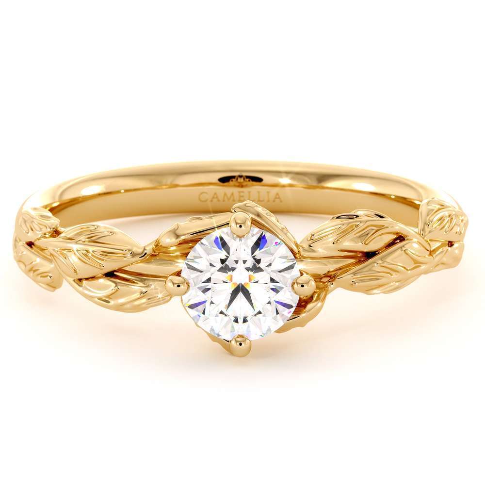 CVD Diamond Engagement Ring 14K Yellow Gold Leaf Flower Ring Lab Grown Diamond Ring 6 CVD Diamond Engagement Ring 14K Yellow Gold Leaf Flower Ring Lab Grown Diamond Ring