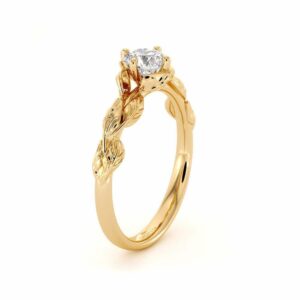 CVD Diamond Engagement Ring 14K Yellow Gold Leaf Flower Ring Lab Grown Diamond Ring