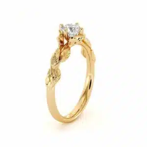 CVD Diamond Engagement Ring 14K Yellow Gold Leaf Flower Ring Lab Grown Diamond Ring