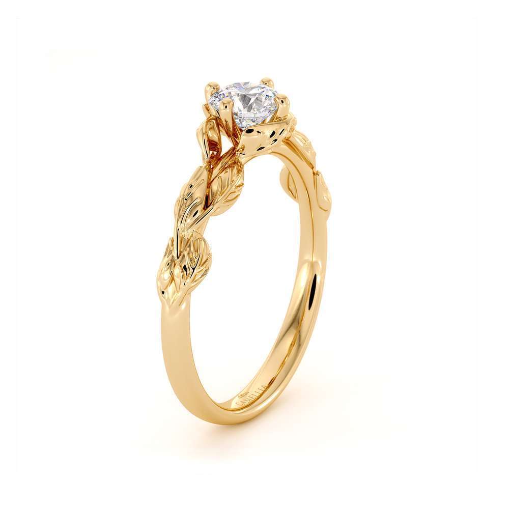CVD Diamond Engagement Ring 14K Yellow Gold Leaf Flower Ring Lab Grown Diamond Ring 7 CVD Diamond Engagement Ring 14K Yellow Gold Leaf Flower Ring Lab Grown Diamond Ring