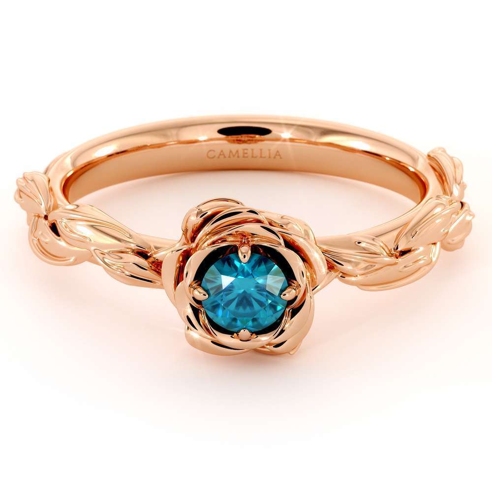 Diamond Engagement Ring Blue Diamond Flower Engagement Ring Rose Gold Leaf Ring Solitaire Diamond Ring 2 Diamond Engagement Ring Blue Diamond Flower Engagement Ring Rose Gold Leaf Ring Solitaire Diamond Ring