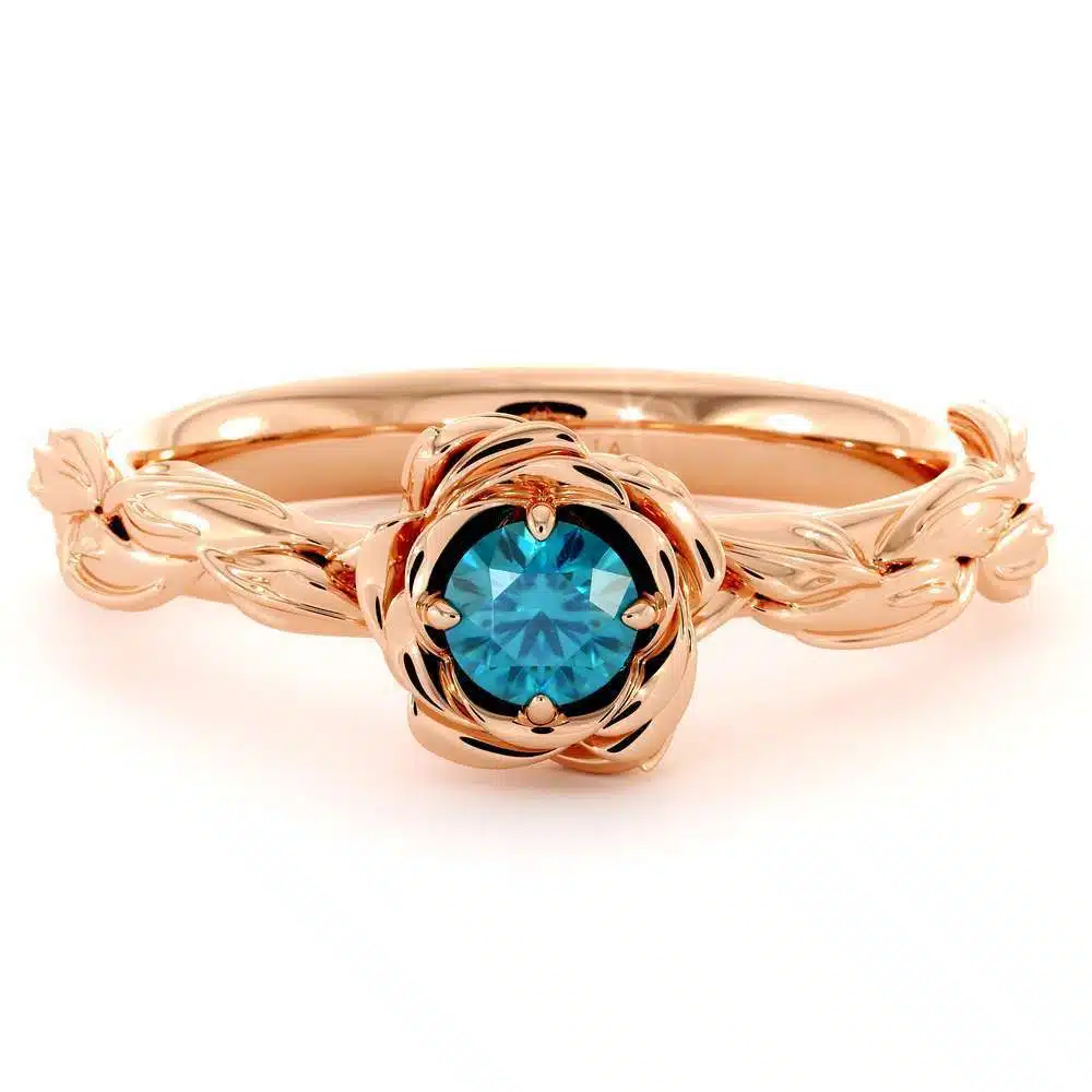 Diamond Engagement Ring Blue Diamond Flower Engagement Ring Rose Gold Leaf Ring Solitaire Diamond Ring 6 Diamond Engagement Ring Blue Diamond Flower Engagement Ring Rose Gold Leaf Ring Solitaire Diamond Ring