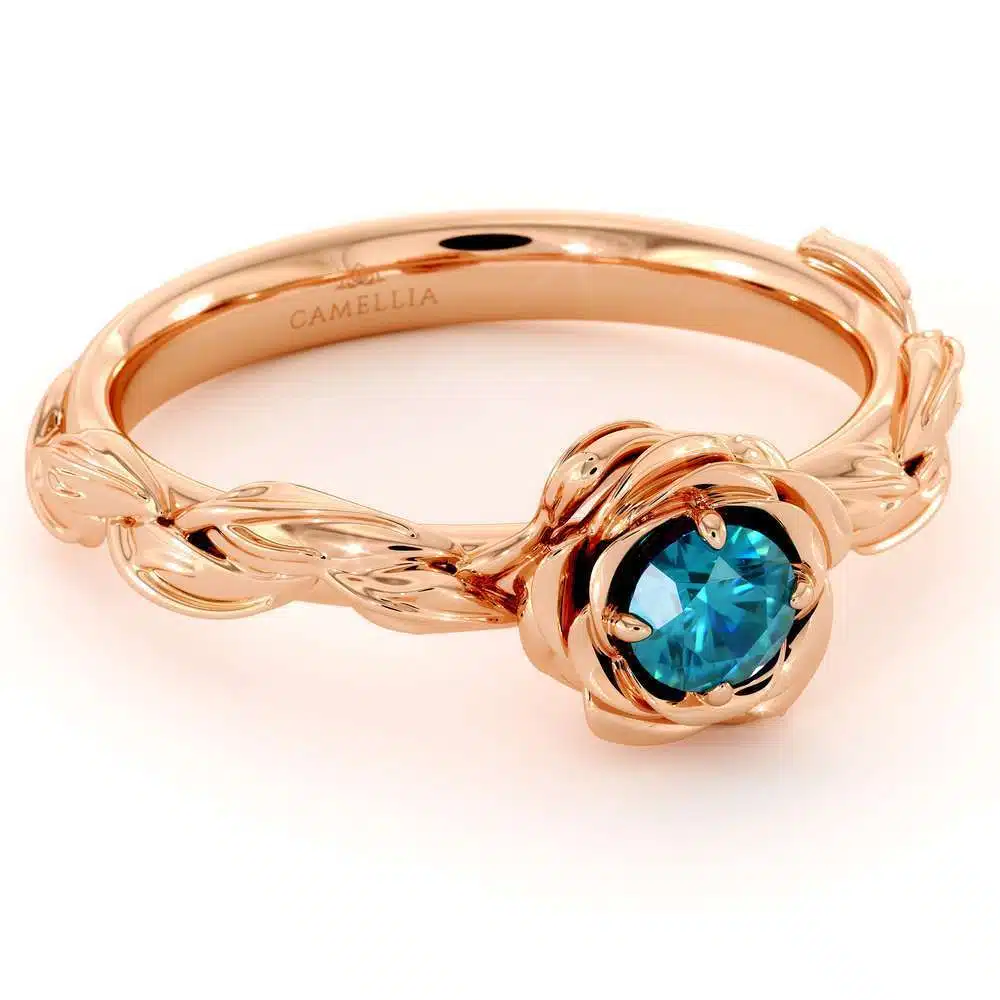 Diamond Engagement Ring Blue Diamond Flower Engagement Ring Rose Gold Leaf Ring Solitaire Diamond Ring 1 Diamond Engagement Ring Blue Diamond Flower Engagement Ring Rose Gold Leaf Ring Solitaire Diamond Ring