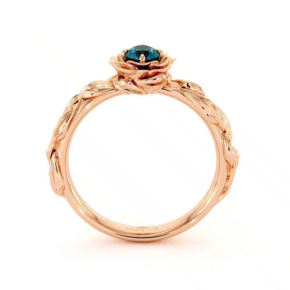 Diamond Engagement Ring Blue Diamond Flower Engagement Ring Rose Gold Leaf Ring Solitaire Diamond Ring 3 Diamond Engagement Ring Blue Diamond Flower Engagement Ring Rose Gold Leaf Ring Solitaire Diamond Ring