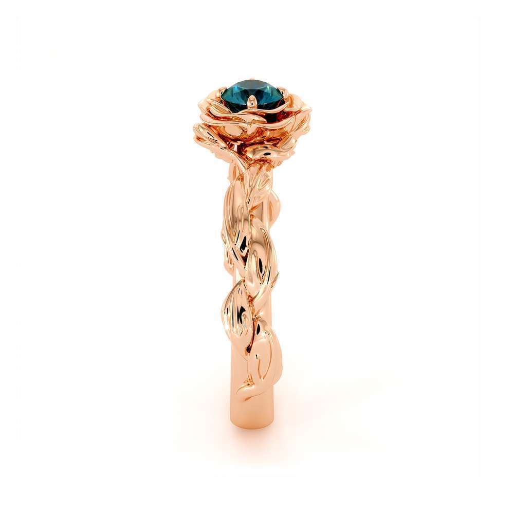 Diamond Engagement Ring Blue Diamond Flower Engagement Ring Rose Gold Leaf Ring Solitaire Diamond Ring