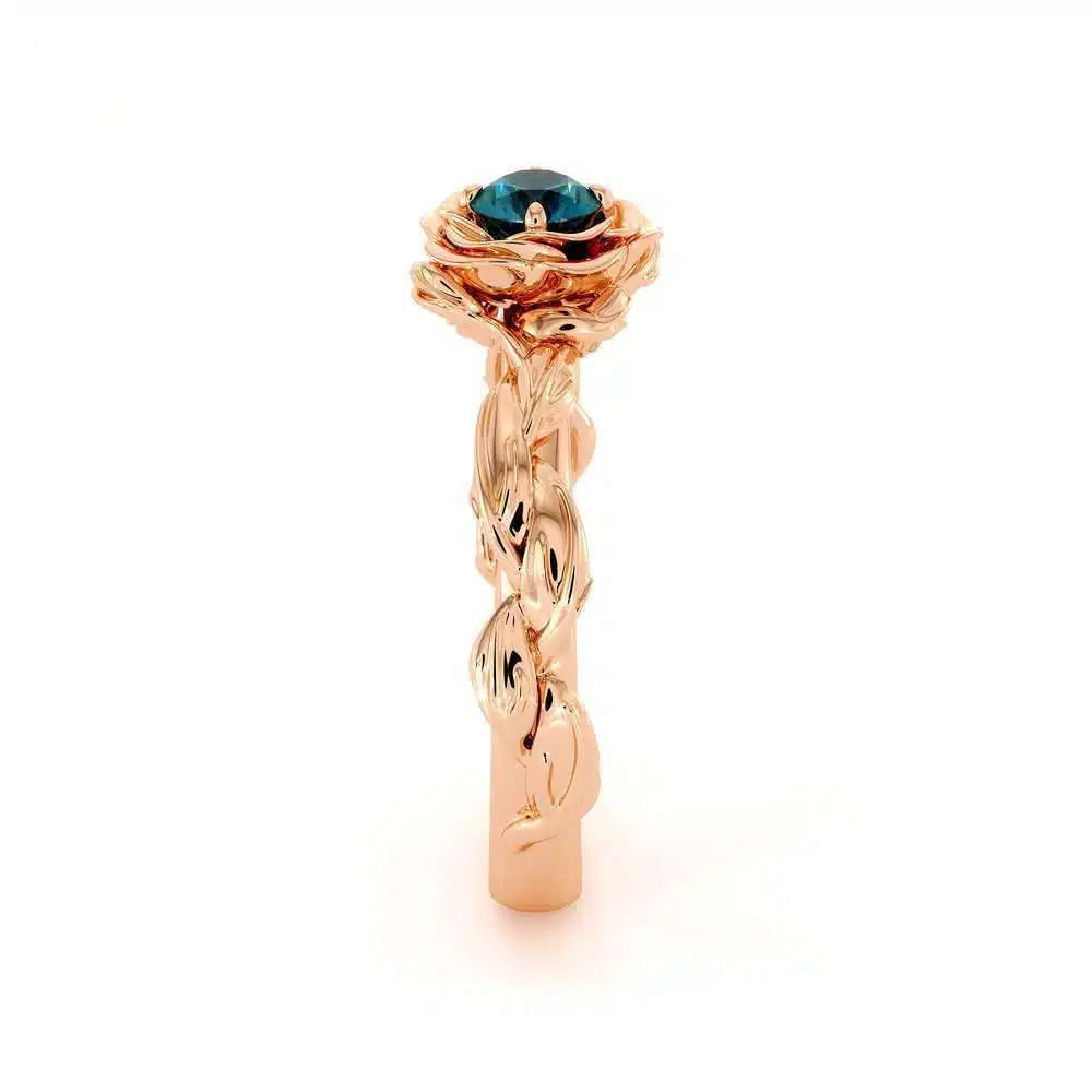 Diamond Engagement Ring Blue Diamond Flower Engagement Ring Rose Gold Leaf Ring Solitaire Diamond Ring 5 Diamond Engagement Ring Blue Diamond Flower Engagement Ring Rose Gold Leaf Ring Solitaire Diamond Ring