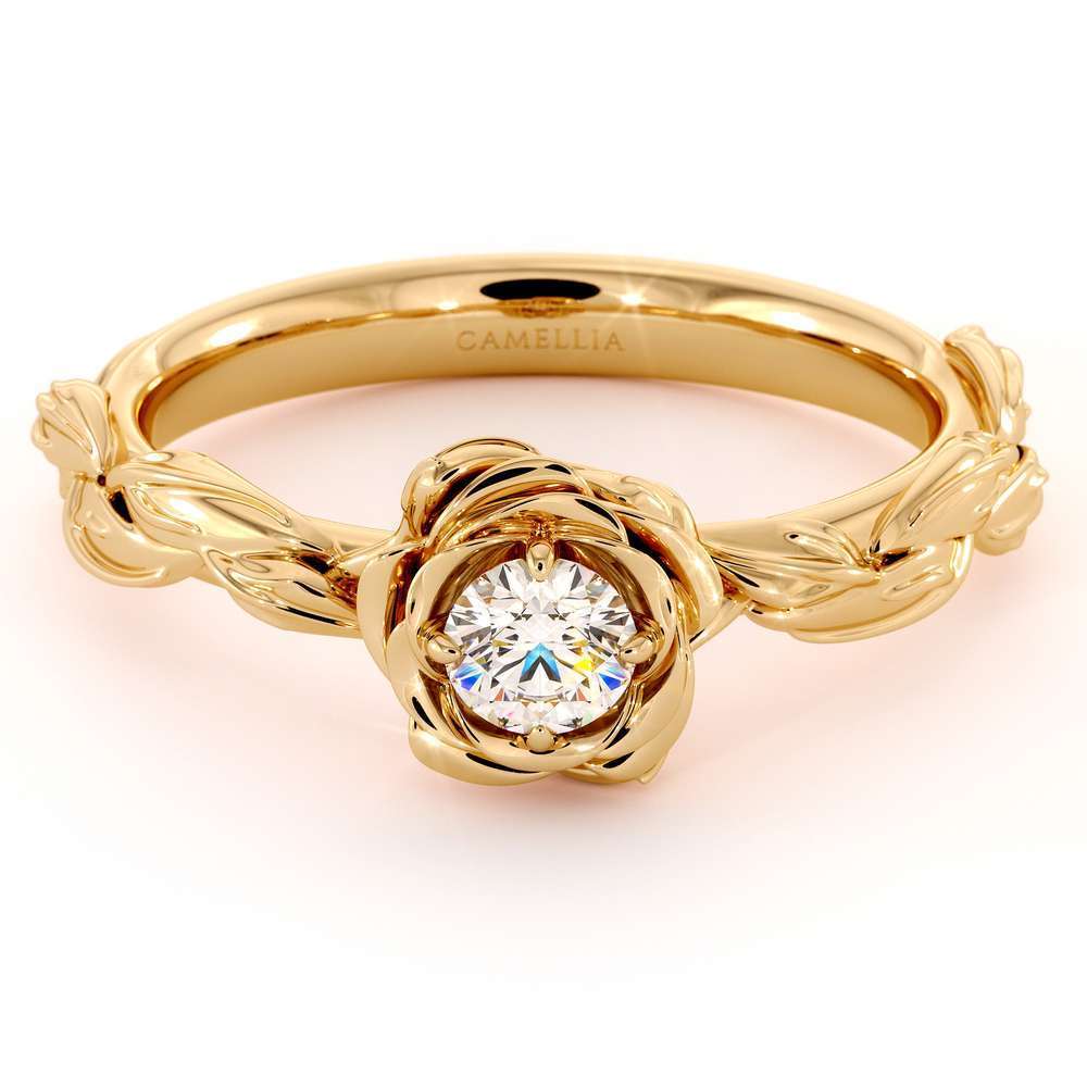 Diamond Engagement Ring Diamond Flower Engagement Ring Yellow Gold Leaf Ring Solitaire Diamond Ring 2 Diamond Engagement Ring Diamond Flower Engagement Ring Yellow Gold Leaf Ring Solitaire Diamond Ring
