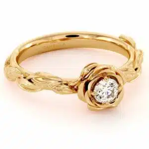Diamond Engagement Ring Diamond Flower Engagement Ring Yellow Gold Leaf Ring Solitaire Diamond Ring