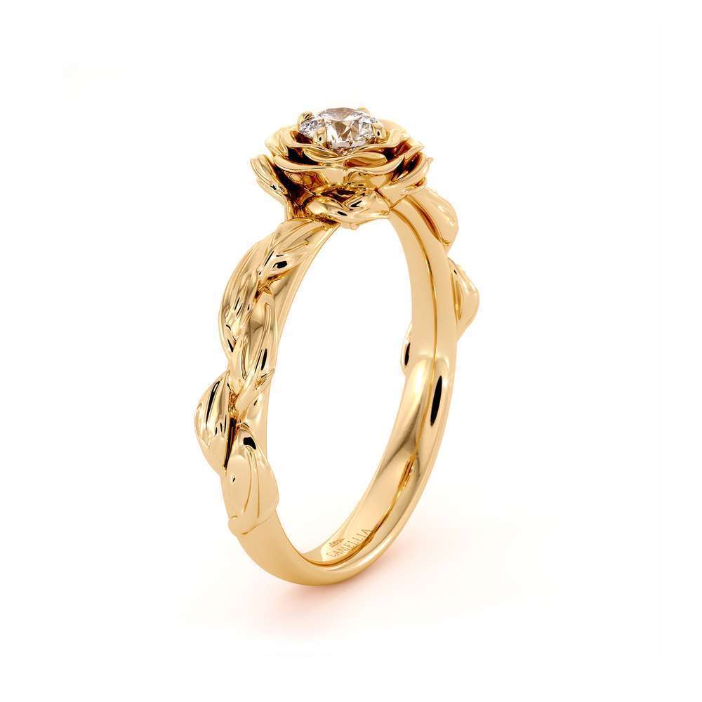 Diamond Engagement Ring Diamond Flower Engagement Ring Yellow Gold Leaf Ring Solitaire Diamond Ring 7 Diamond Engagement Ring Diamond Flower Engagement Ring Yellow Gold Leaf Ring Solitaire Diamond Ring