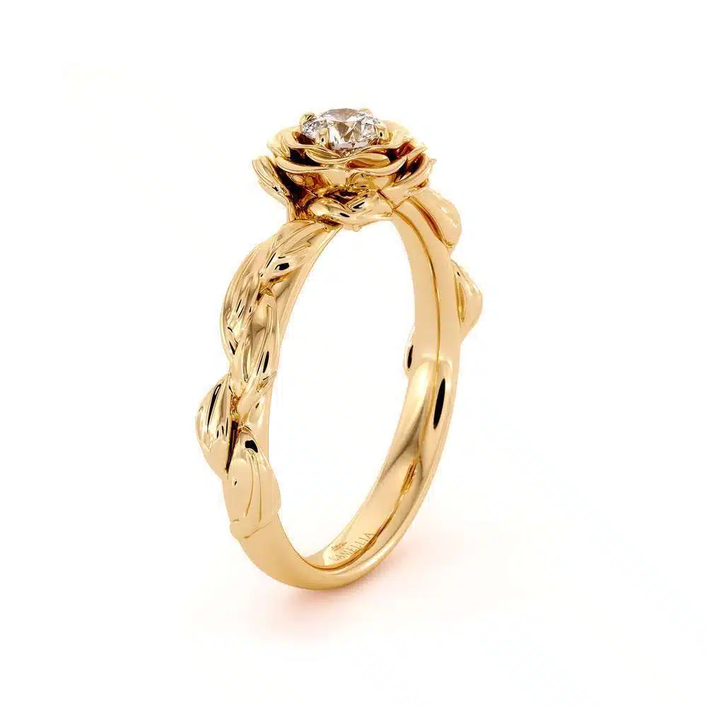 Diamond Engagement Ring Diamond Flower Engagement Ring Yellow Gold Leaf Ring Solitaire Diamond Ring 7 Diamond Engagement Ring Diamond Flower Engagement Ring Yellow Gold Leaf Ring Solitaire Diamond Ring